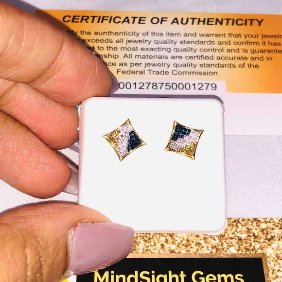 10k yellow gold vermeil REAL diamond custom designed lite earrings, best gift - Picture 7 of 7